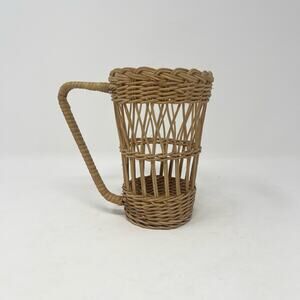 Vintage Wicker Rattan Tumbler Holder with‎ Handle
